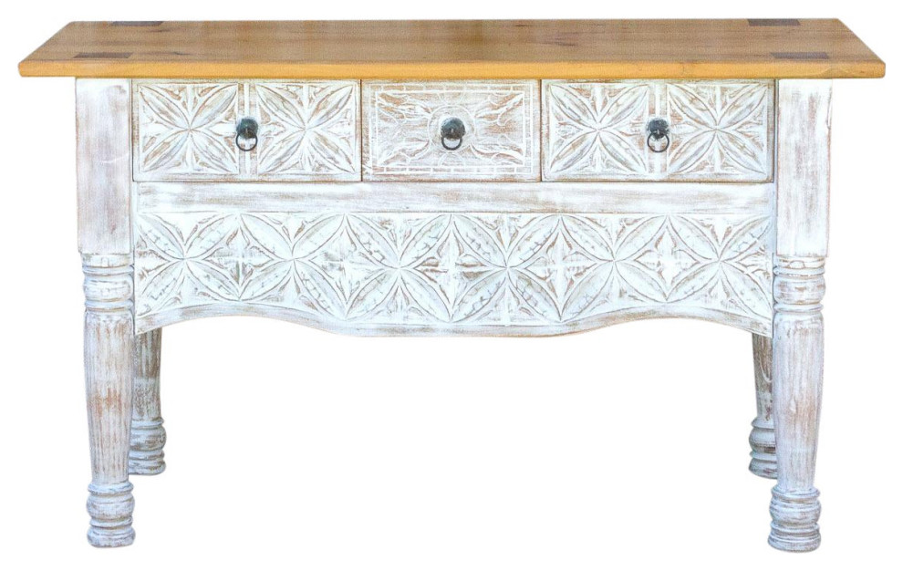 Whitewash Spanish Colonial Nahuala Console Table   French Country   Console Tables   by De cor  Houzz