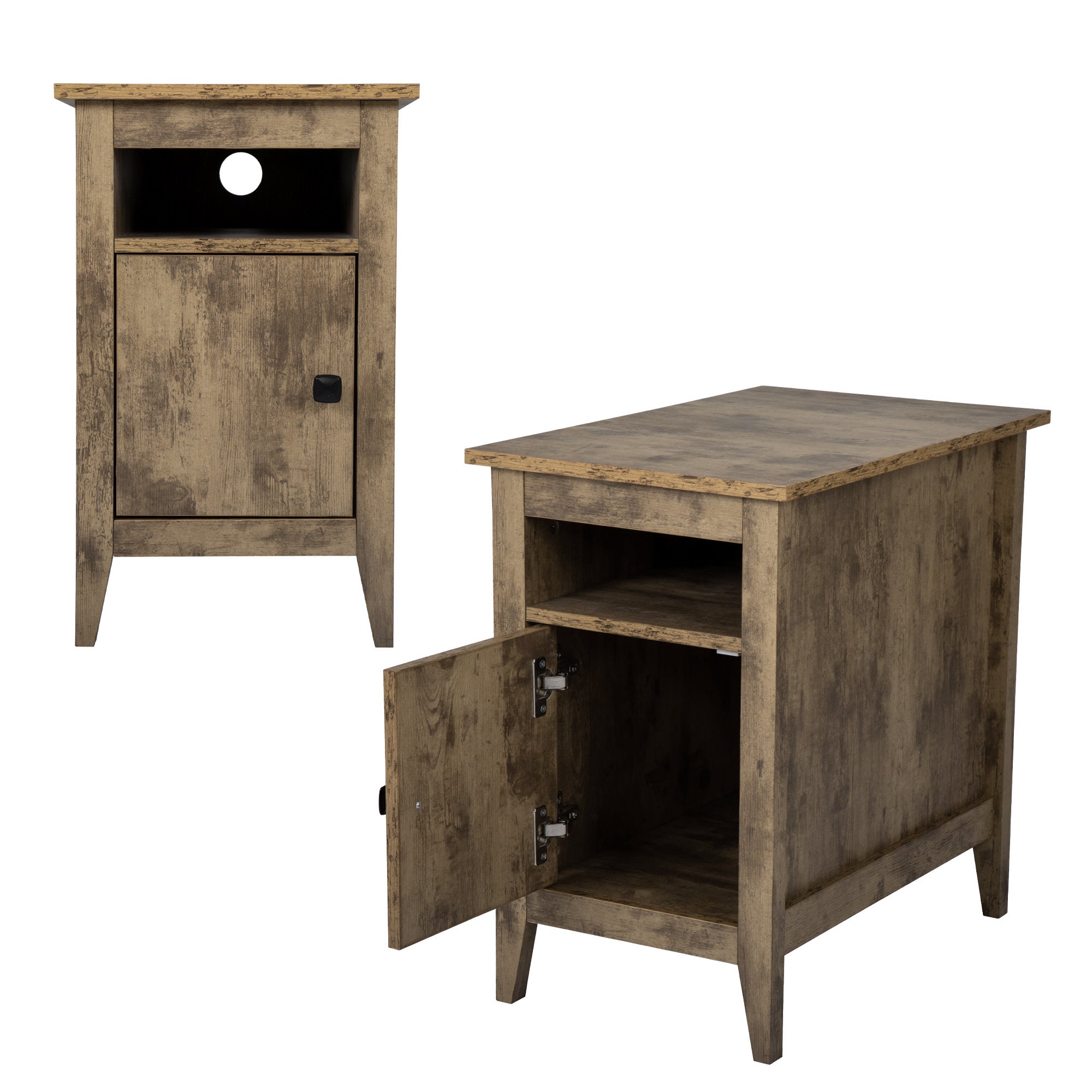 LOAOL Set of 2 Classical Nightstand, End Table with 1 Drawer for Bedroom, Brown