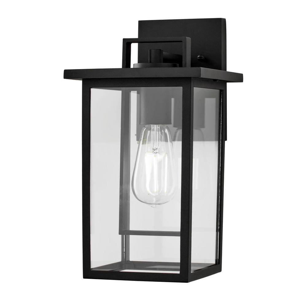 Hampton Bay Keswick Modern 1-Light Matte Black Hardwired Outdoor Wall Lantern Sconce with Clear Glass DSHD5979B