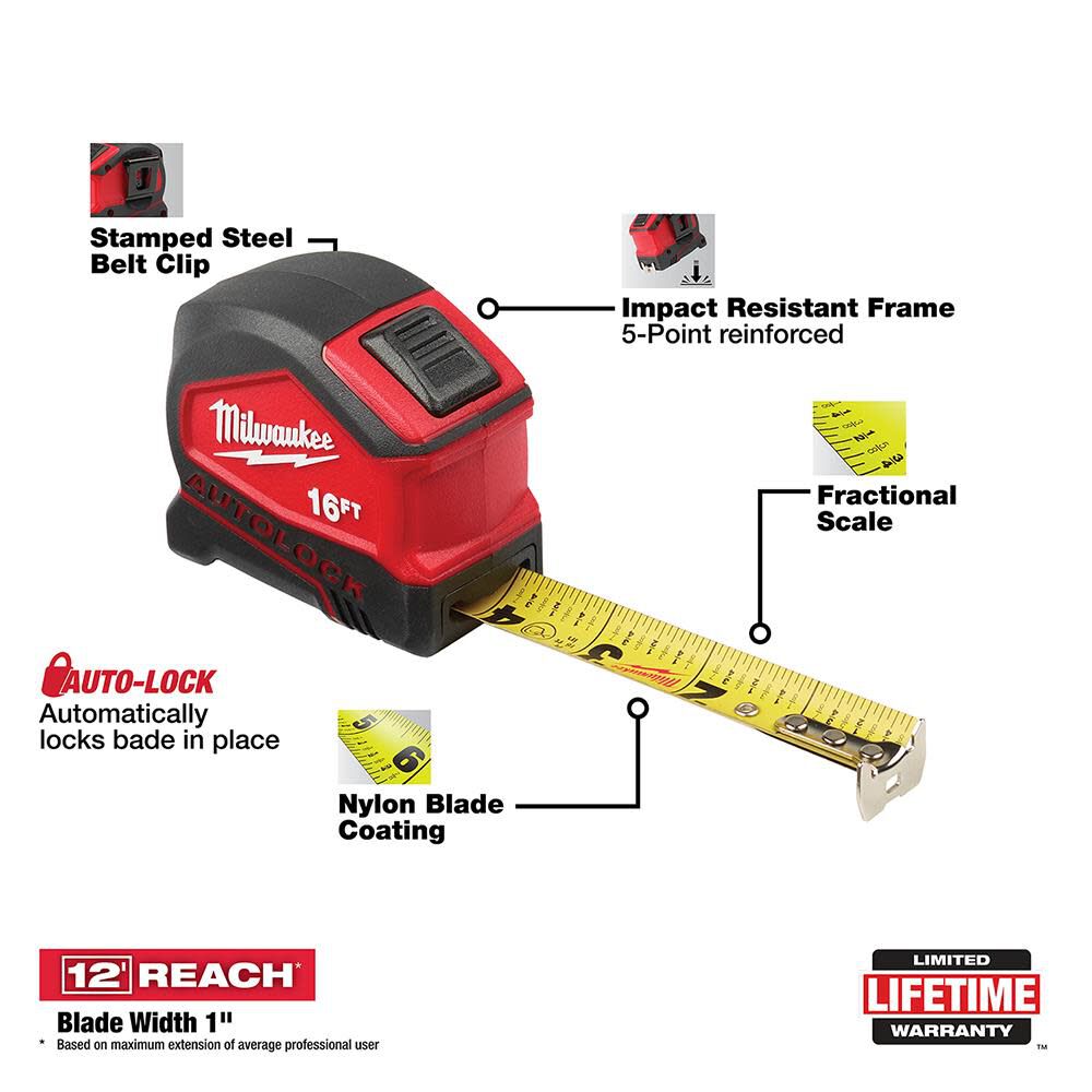 Milwaukee 16 ft. Compact Auto Lock Tape 48-22-6816 from Milwaukee