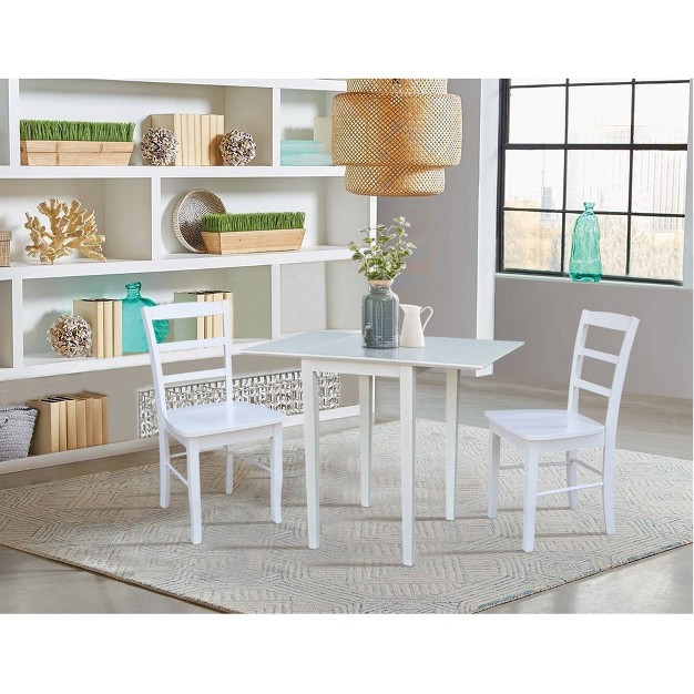 Small Dual Drop Leaf Dining Table With 2 Madrid Ladderback Chairs White International Concepts