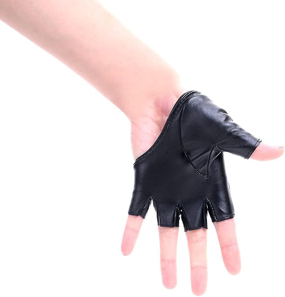 Women Half Palm Half Finger Pu Leather Dancing Punk Gloves