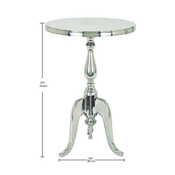 Traditional Style Aluminum Accent Table With Pedestal Base， Silver