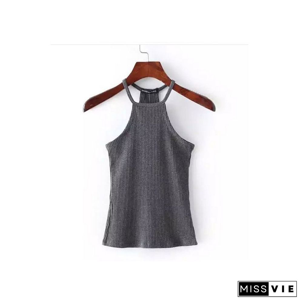 Summer Casual Knit Basic Tank Top Women Ribbed Stretchy Solid Sport Summer Crop Top Off Shoulder Sexy T Shirt