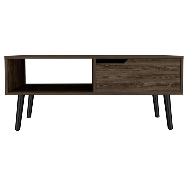 TUHOME Oslo Coffee Table with Drawer， Open Shelf， and 4 Legs