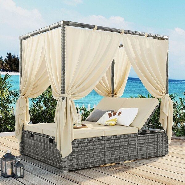 Outdoor Adjustable Daybed with Canopy Patio Lounge Set，High Comfort