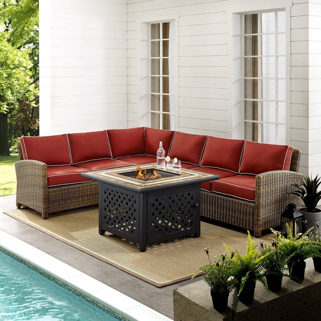 Bradenton 5pc Outdoor Wicker Sectional Set With Fire Table Crosley