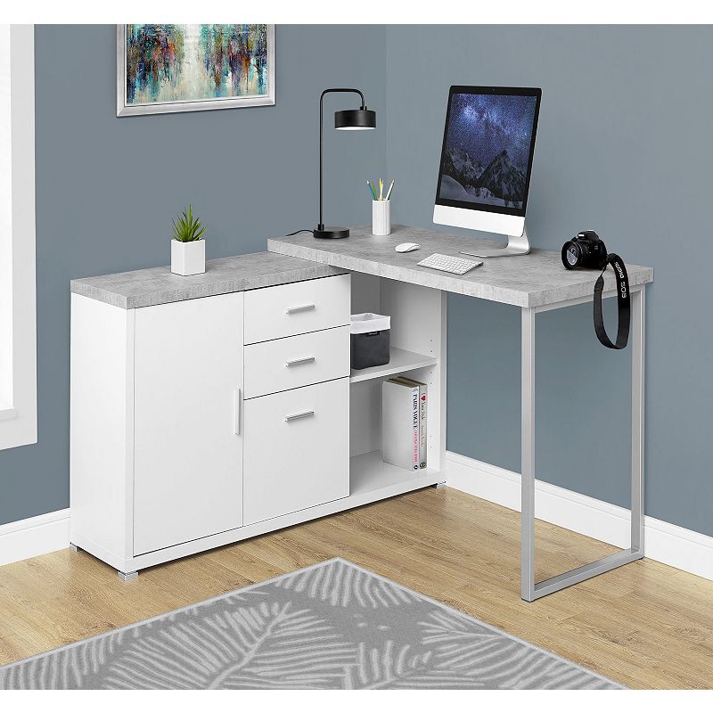 57 White and Gray Contemporary L-Shaped Computer Desk