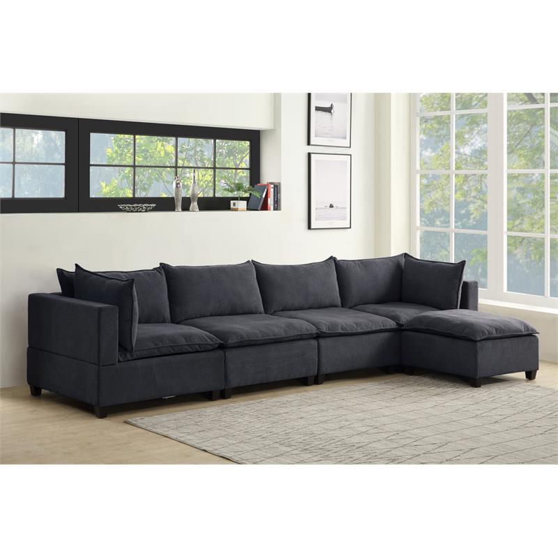 Bowery Hill Fabric 5 Piece Modular Sectional Sofa Chaise in Dark Gray