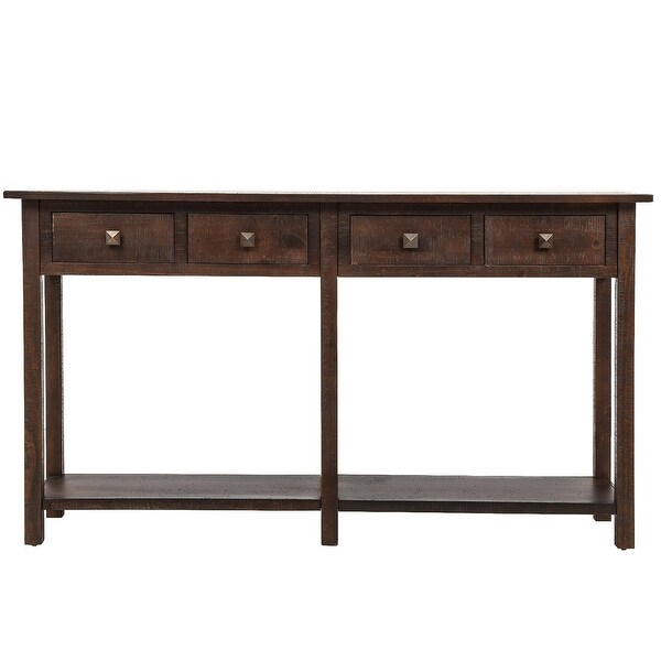 Rustic Espresso Wood 4-Drawer Console Table