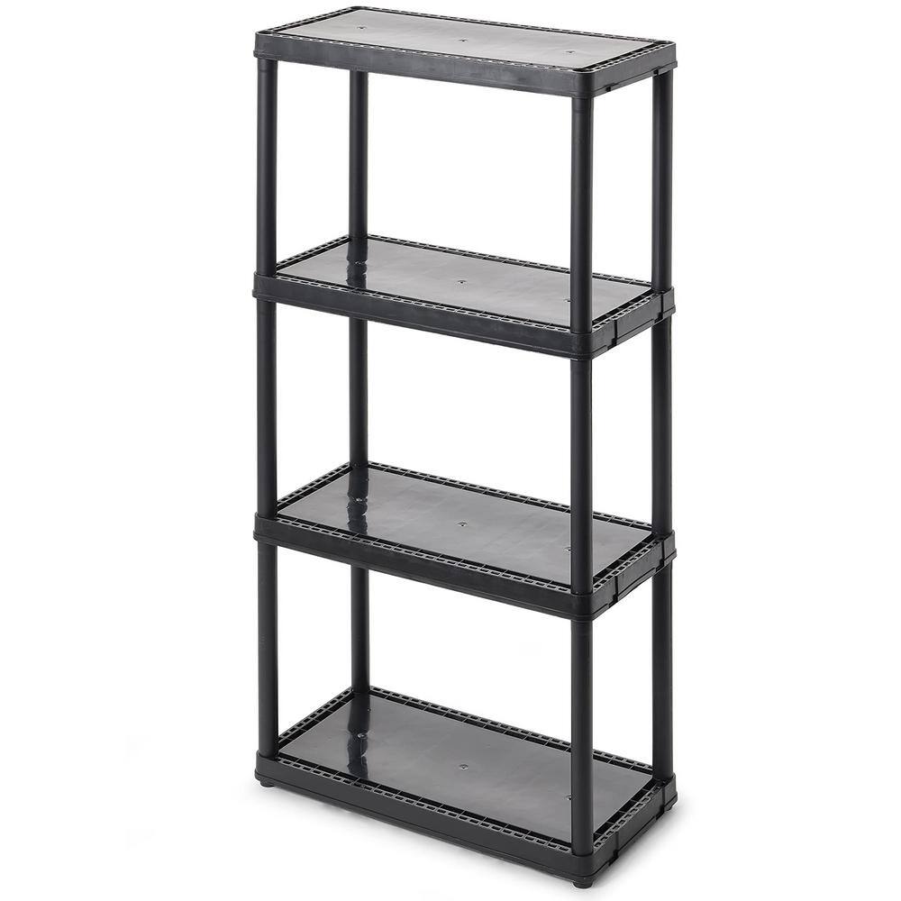 Black 4-Tier Plastic Resin Garage Storage Shelving Unit (24 in. W x 48 in. H x 12 in. D) shelve-591