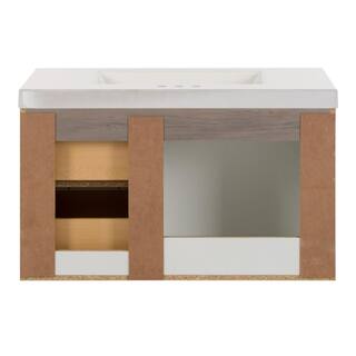 Domani Larissa 37 in. W x 19 in. D Wall Hung Bath Vanity in White Washed Oak with Cultured Marble Vanity Top in White with Sink LR36P2-WO