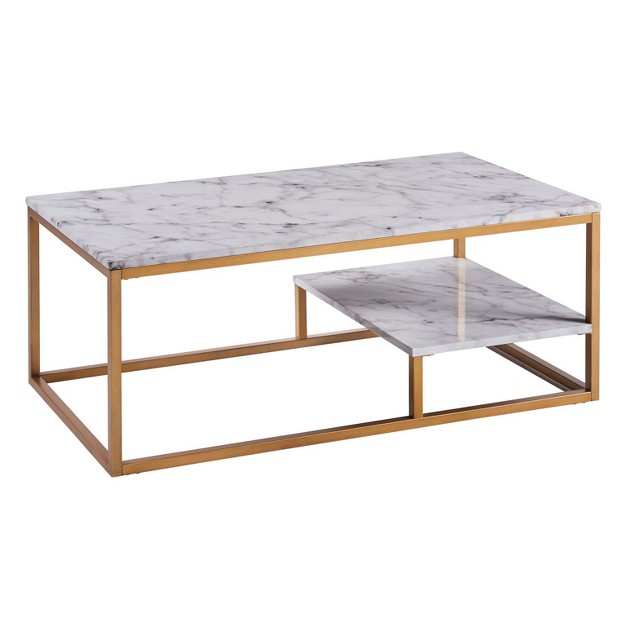 Marmo Coffee Table With Faux Marble Top Brass Gold natural Teamson Home