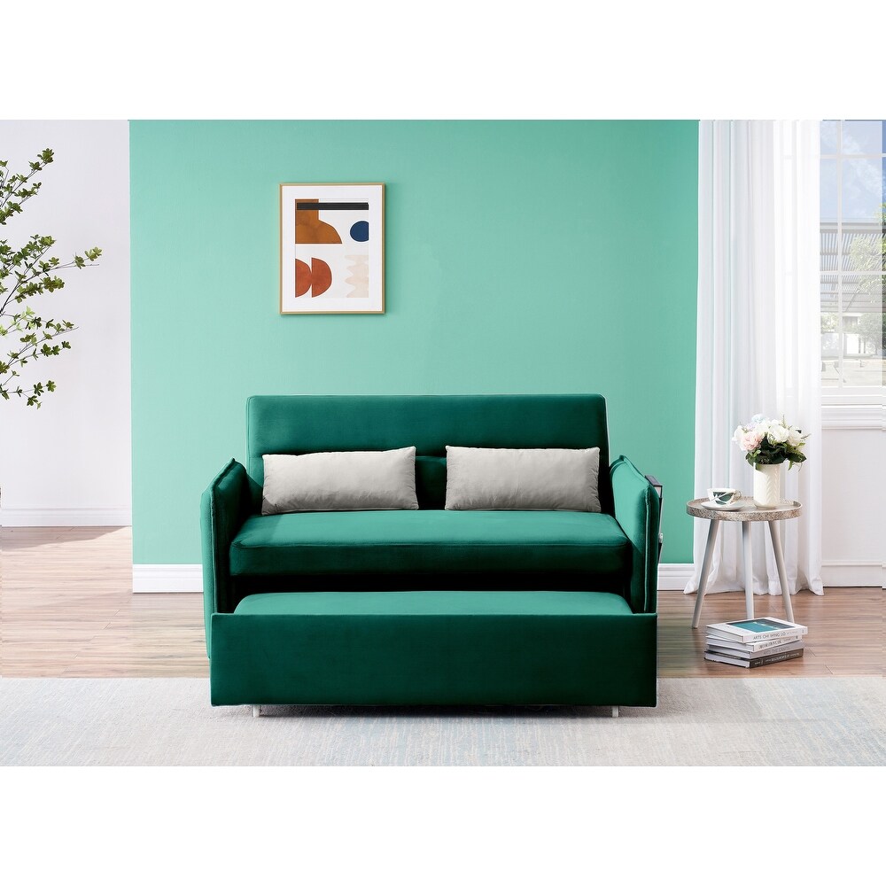 Velvet Sofa with Pull Out Bed with Two Pillows