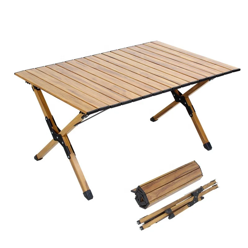 Outdoor Travel Picnic Egg Roll Lightweight Foldable Table Wood Portable Camping Aluminum Picnic Folding Table