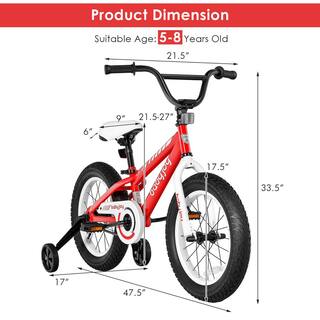 Costway 17.5 in. Kids Bike Bicycle with Training Wheels for 5-Year-8-Years Old Boys Girls Red TY328026RE