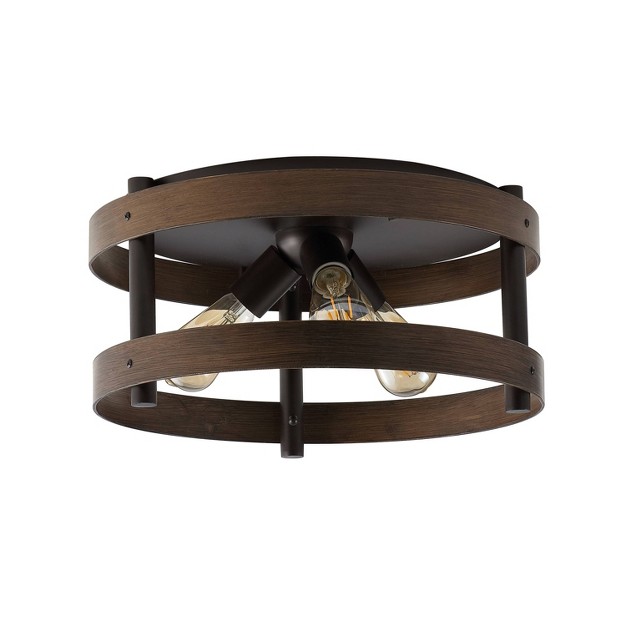 3 light Cooper Farmhouse Industrial Iron Led Flush Mount Brown Wood Finished oil Rubbed Bronze Jonathan Y