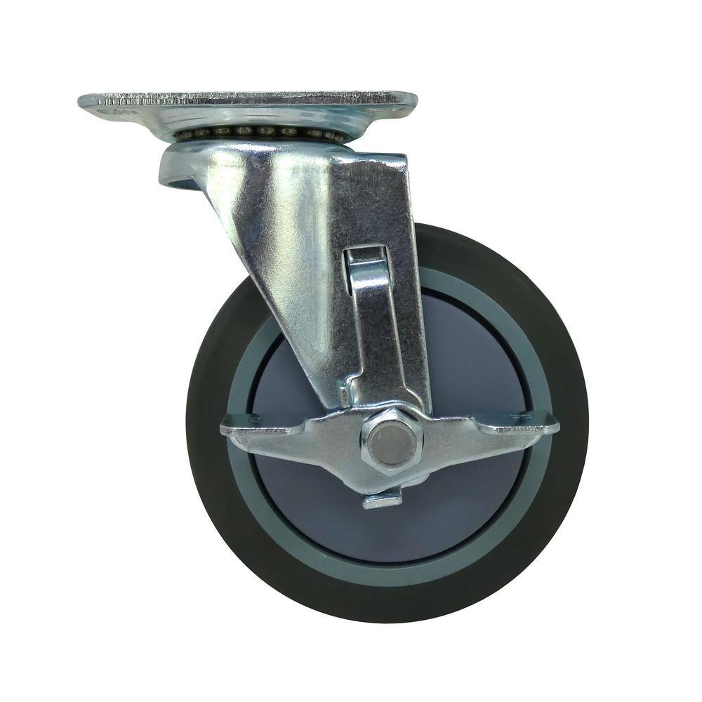 Everbilt 5 in. Gray Rubber Like TPR and Steel Swivel Plate Caster with Locking Brake and 350 lb. Load Rating 4031545EB