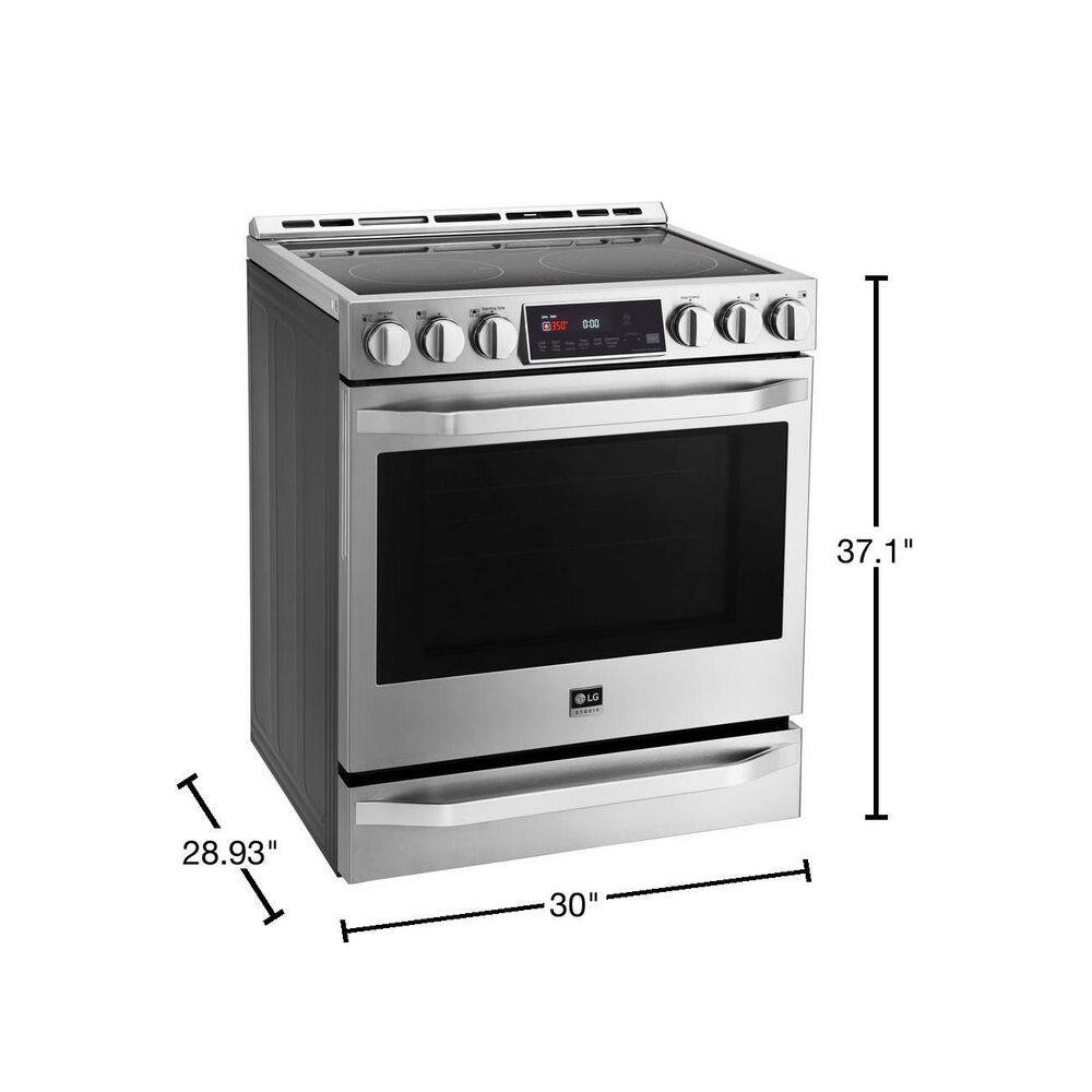 LG STUDIO 30 in. 6.3 cu. ft. Smart Slide-In Electric Range with ProBake Convection Oven and Self-Clean in. Stainless Steel LSSE3027ST