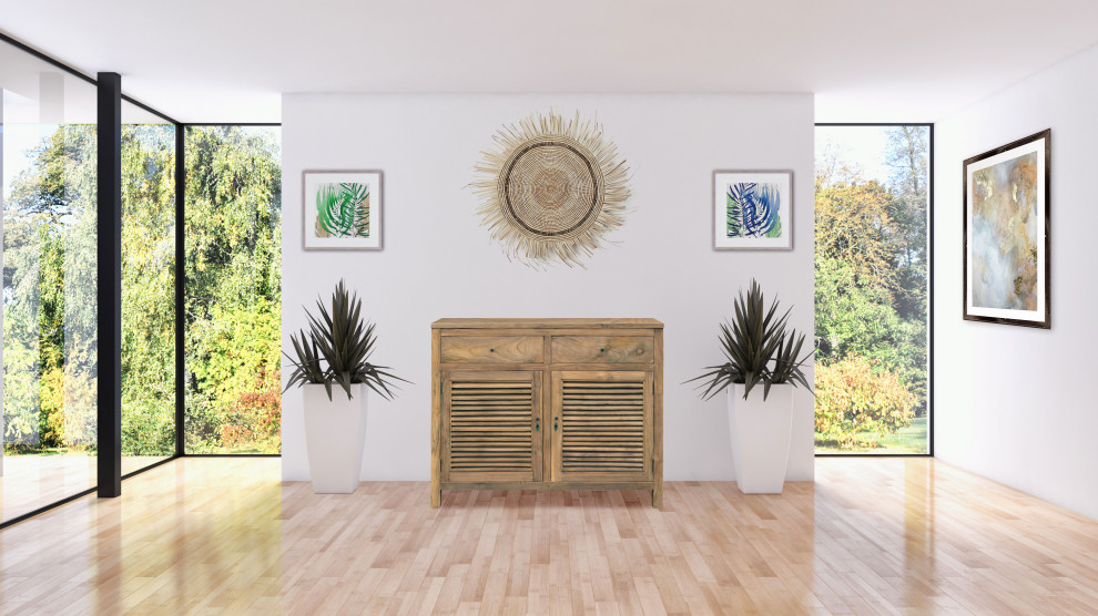 Recycled Teak Wood Louvre Cabinet With 2 Doors and 2 Drawers   Transitional   Accent Chests And Cabinets   by Chic Teak  Houzz