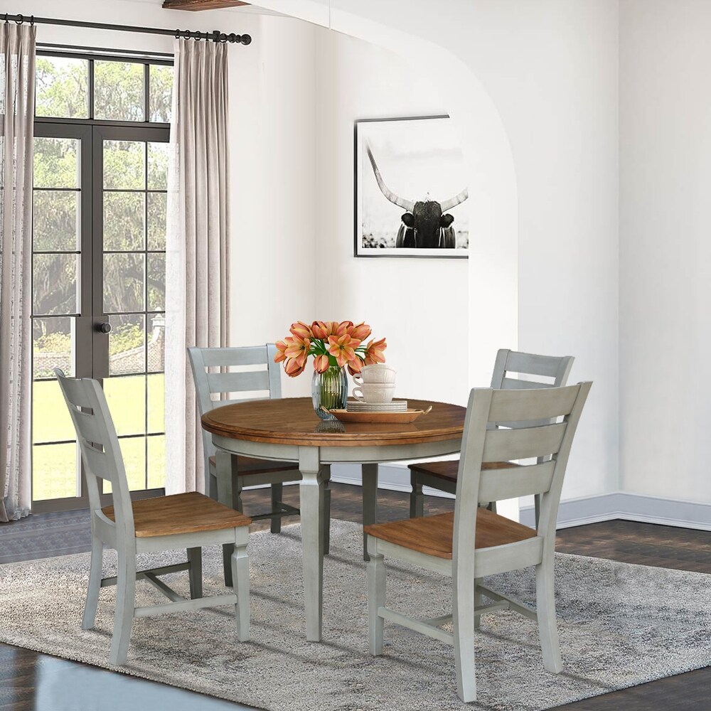 44 in. Round Top Dining Table with 4 Ladderback Chairs