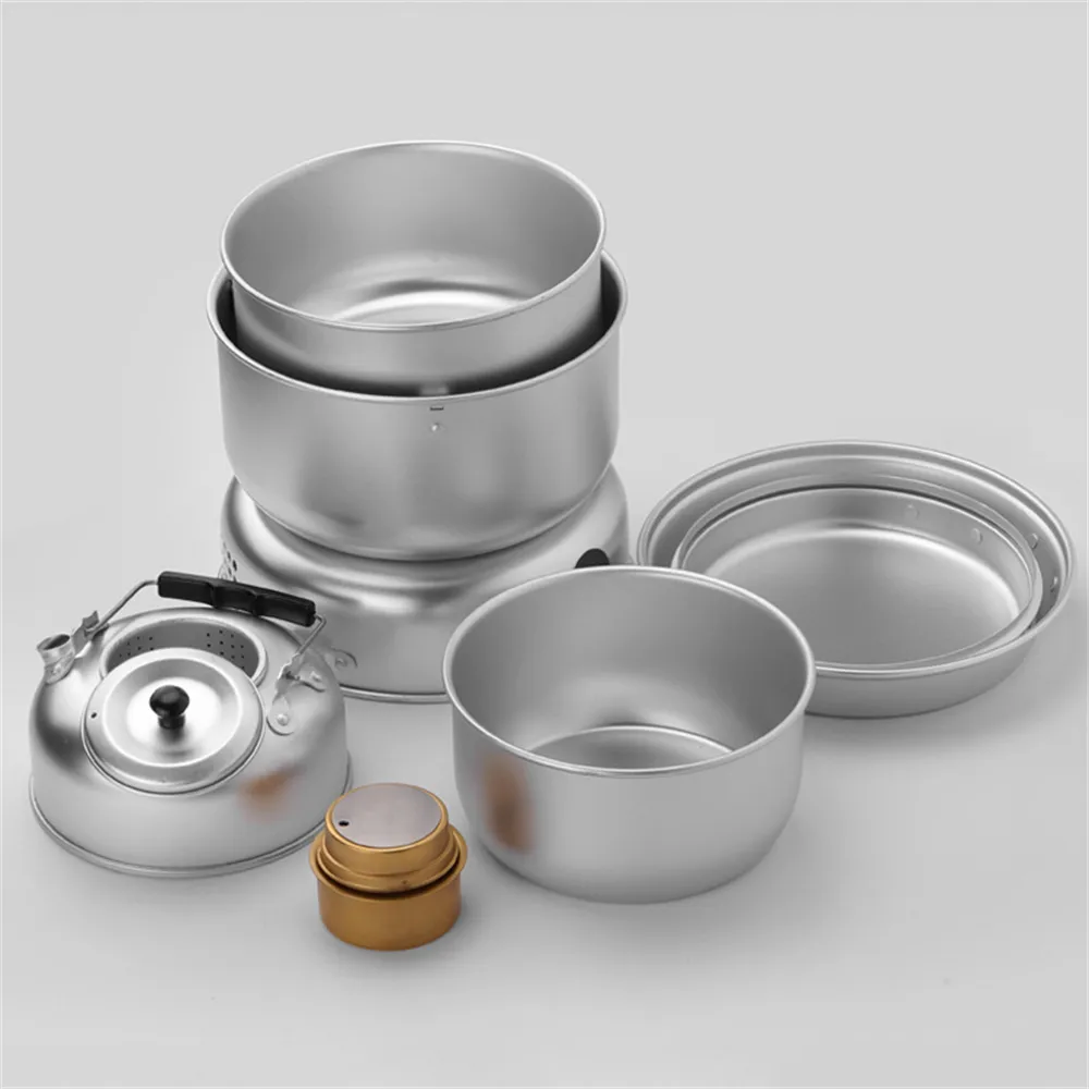 Outdoor Camping Storm Backpacking Alcohol Stove Picnic Portable Aluminum oy Folding Cooking Pot Set