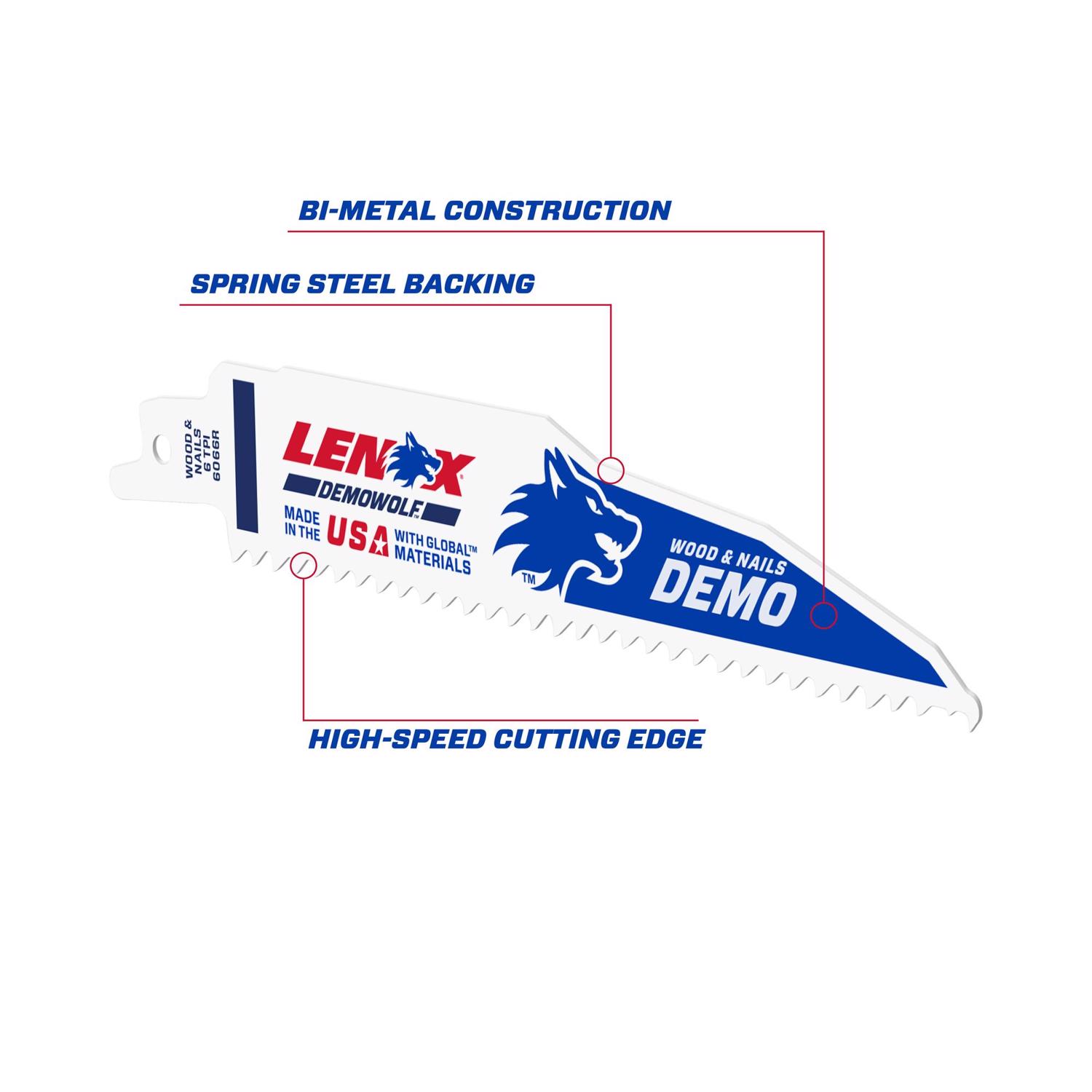 LENOX DEMOWOLF 6 in. Bi-Metal Reciprocating Saw Blade 6 TPI 2 pk