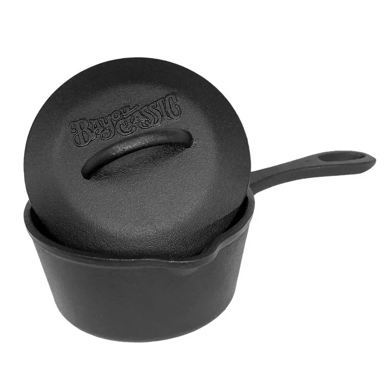 Bayou Classic 1 Quart Cast Iron Covered Sauce Pot with Self-Basting Lid， Black