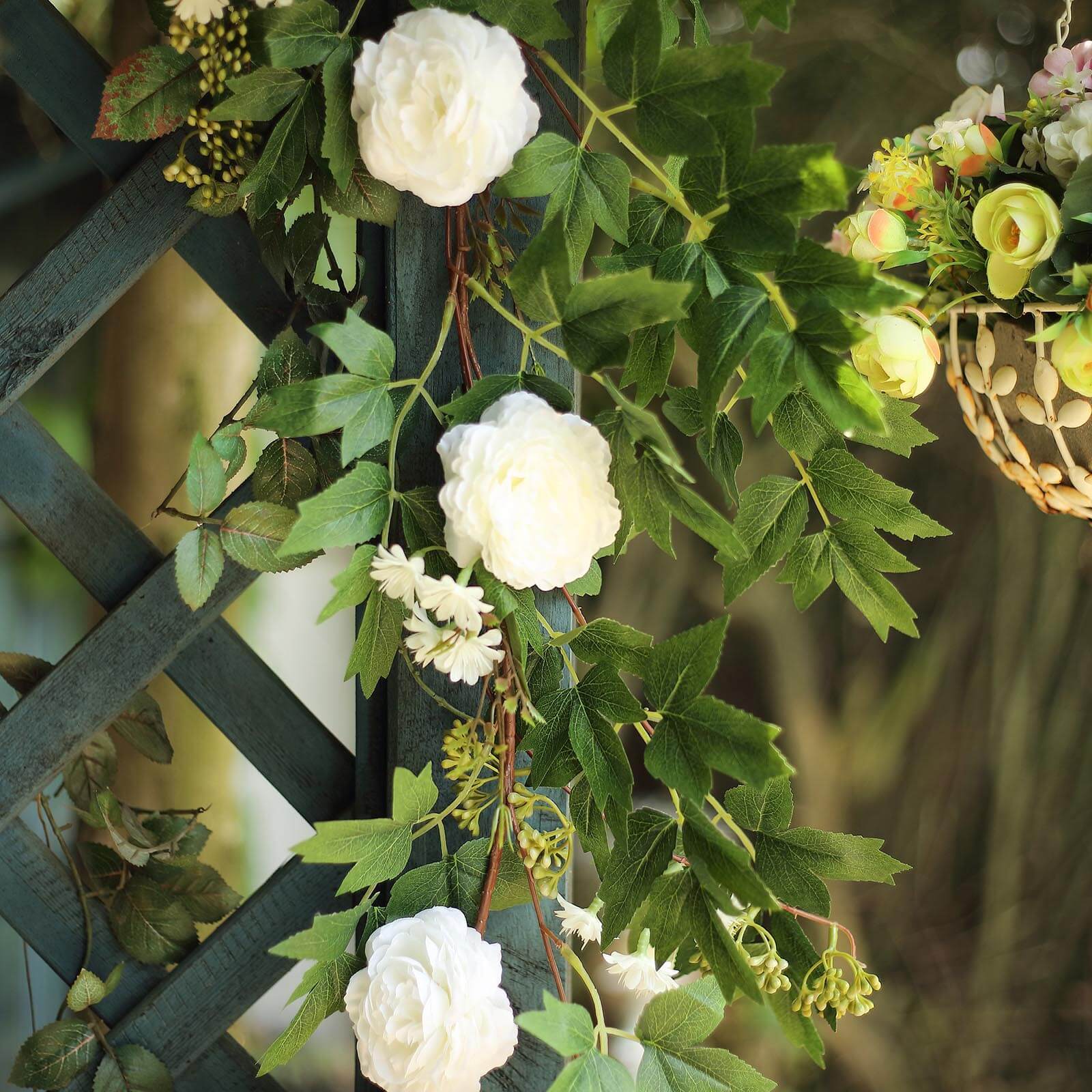 White Artificial Silk Peony/Foliage Hanging Flower Garland Vine 6ft