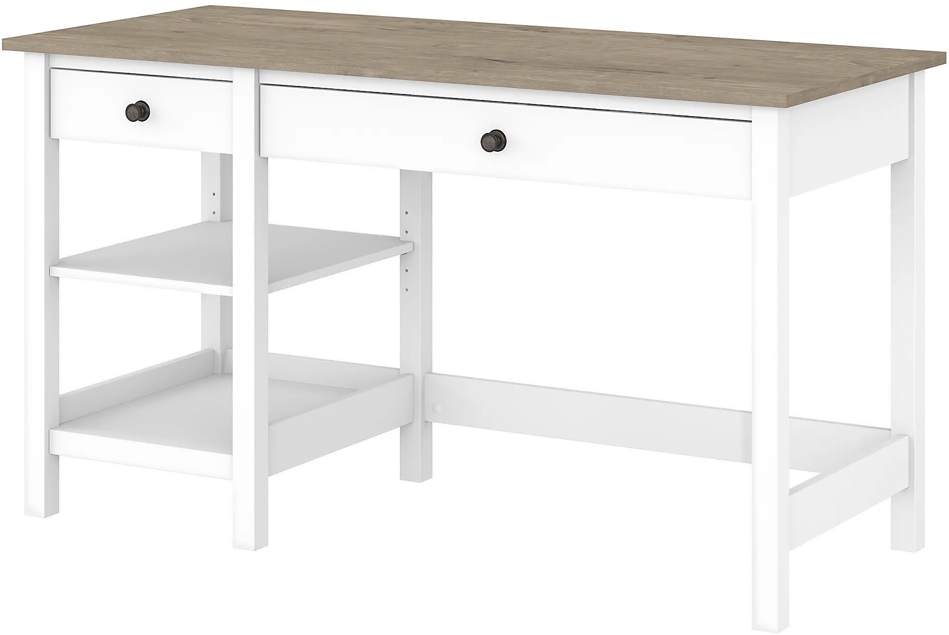 White and Gray Open Storage Desk - Bush Furniture