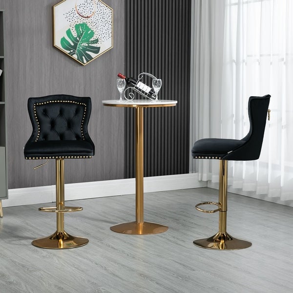 Bar Stools Set of 2 with Back and Footrest Vintage Swivel Velvet Counter Height Chairs with Button Tufted for Kitchen Pub