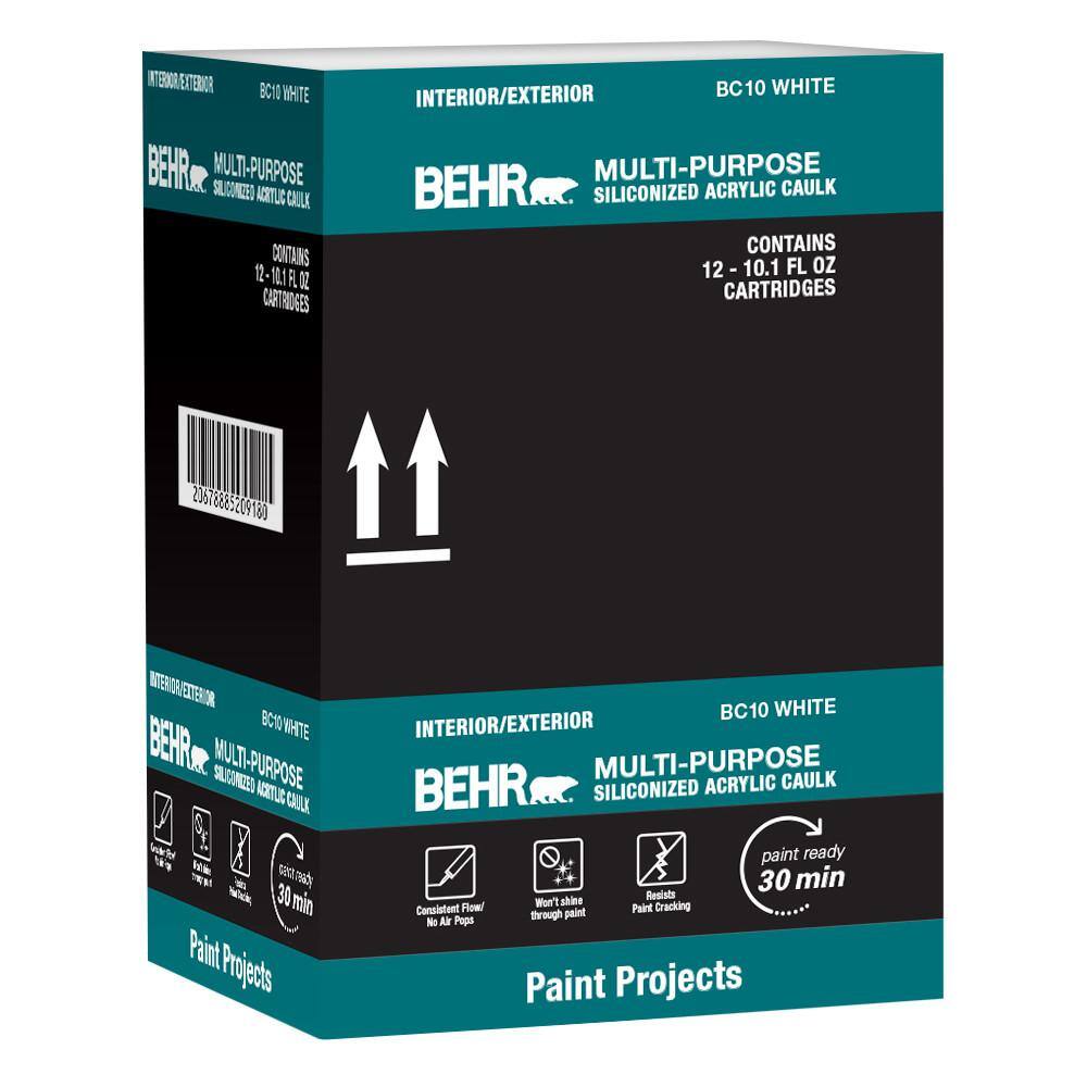 BEHR Multi-Purpose 10.1 fl. oz. White Siliconized Acrylic Latex Caulk (12-pack) BC1011CS