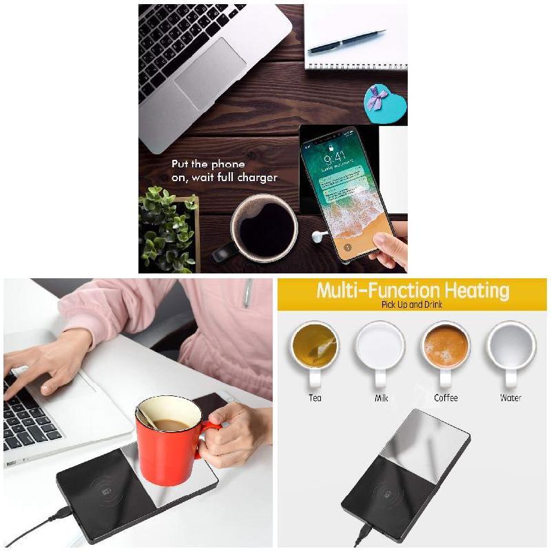 2 In 1 Heating Mug Cup Warmer Electric Wireless Charger for Home Office Coffee Milk 2 In 1  Portable Multifunction Electric Home Office Coffee Tea Warmer Wireless Charger Mug Warmer Kit Accessories