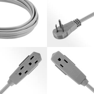 GE 15 ft. 3-Outlet Grounded Office Cord with Right Angle Plug Gray 43026