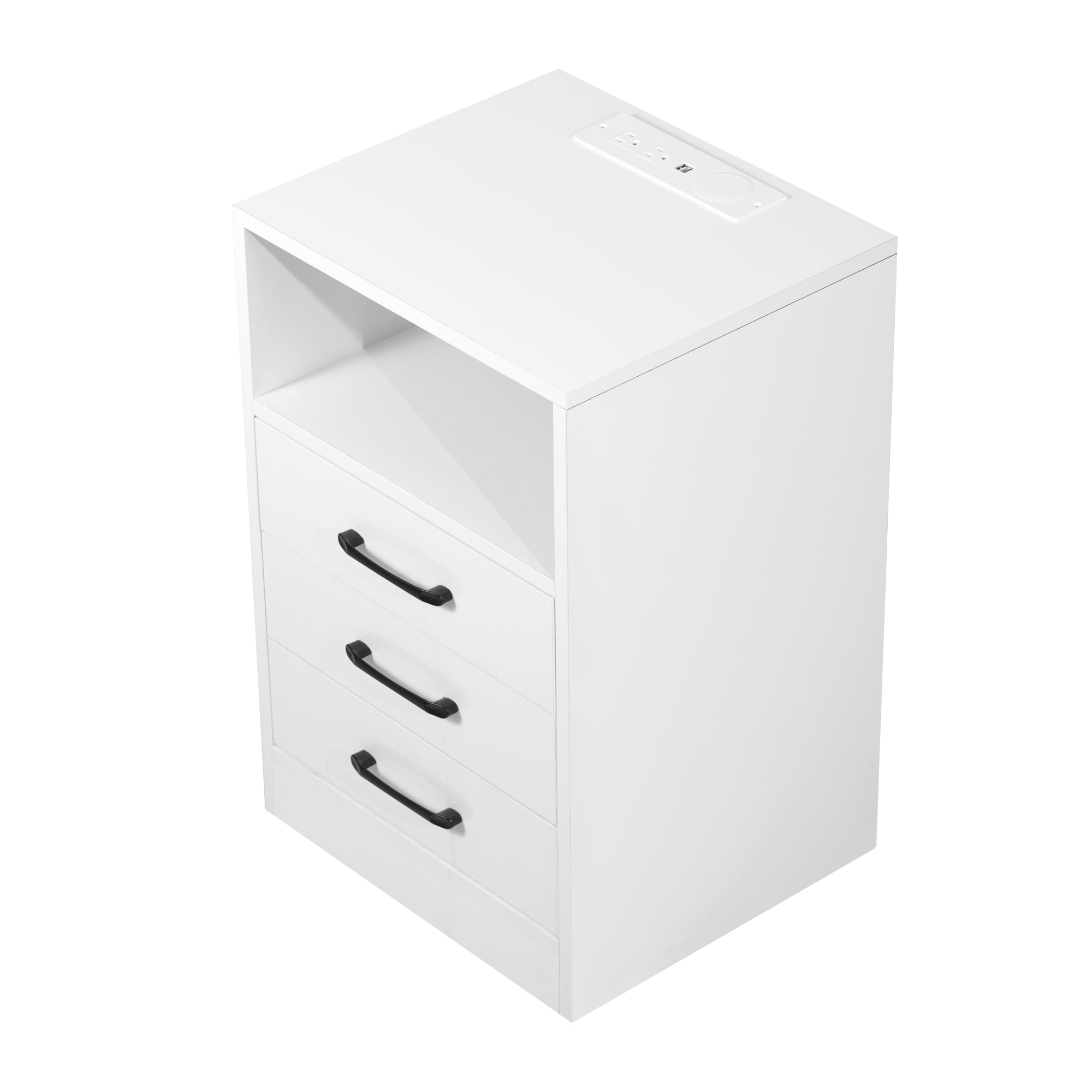 walmeck Nightstand with 3 Drawers and Cabinet,USB Charging Ports, Wireless Charging and Remote Control -White