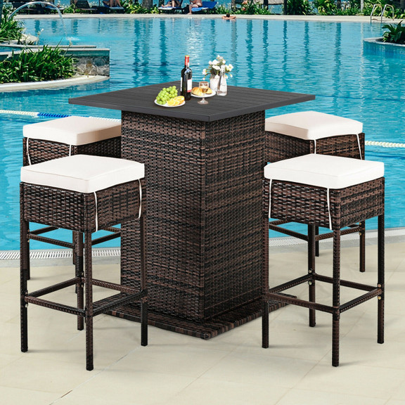 Costway 27658304 5 Pieces Patio Rattan Bar Table S...