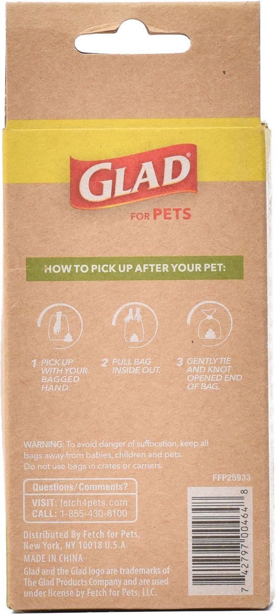 Glad For Pets Compostable Dog Waste Poop Bags， 120 count