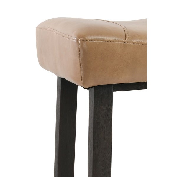 26 Inch Wooden Frame Leatherette Backless Counterstool， Beige