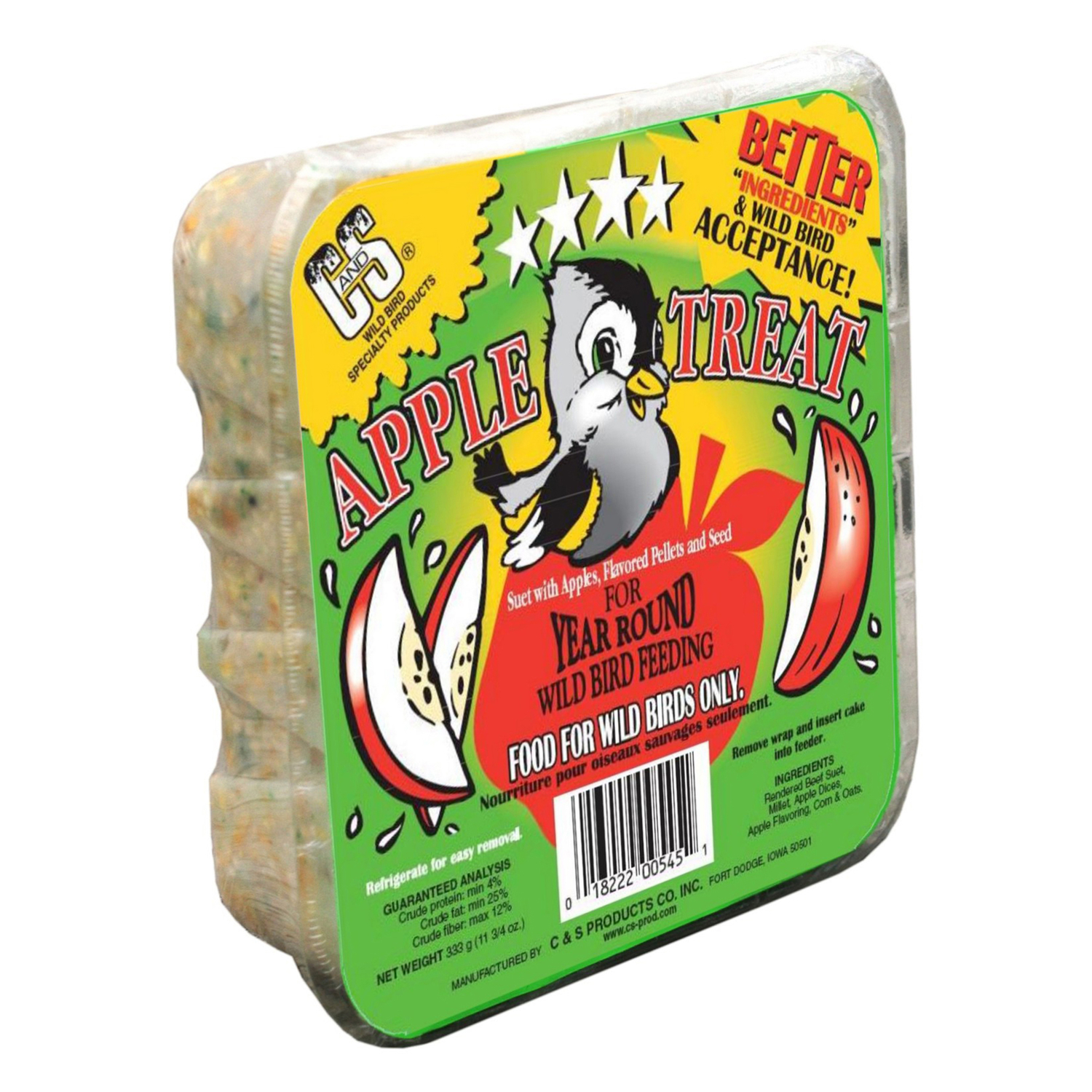 CandS Products Apple Treat Assorted Species Beef Suet Wild Bird Food 11.75 oz