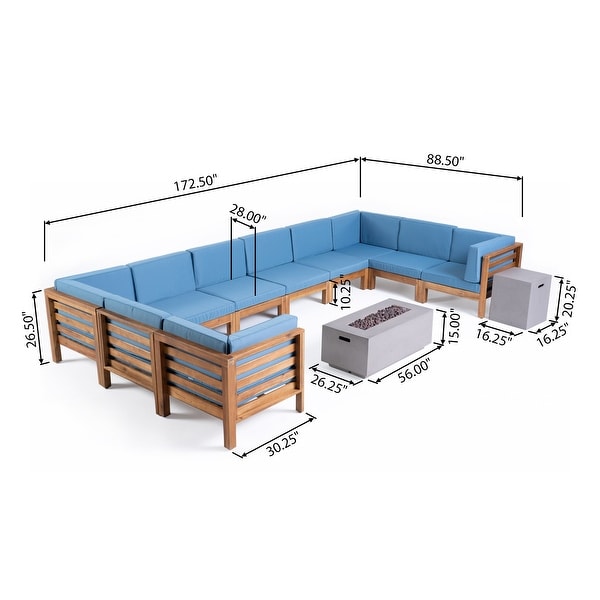 Oana Outdoor 12Piece UShaped Acacia Wood Sectional Sofa Set with Fire Pit by Christopher Knight Home