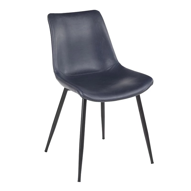 Set of 2 Navy Blue Leather and Black Metal Durango Dining Chair  32.25”