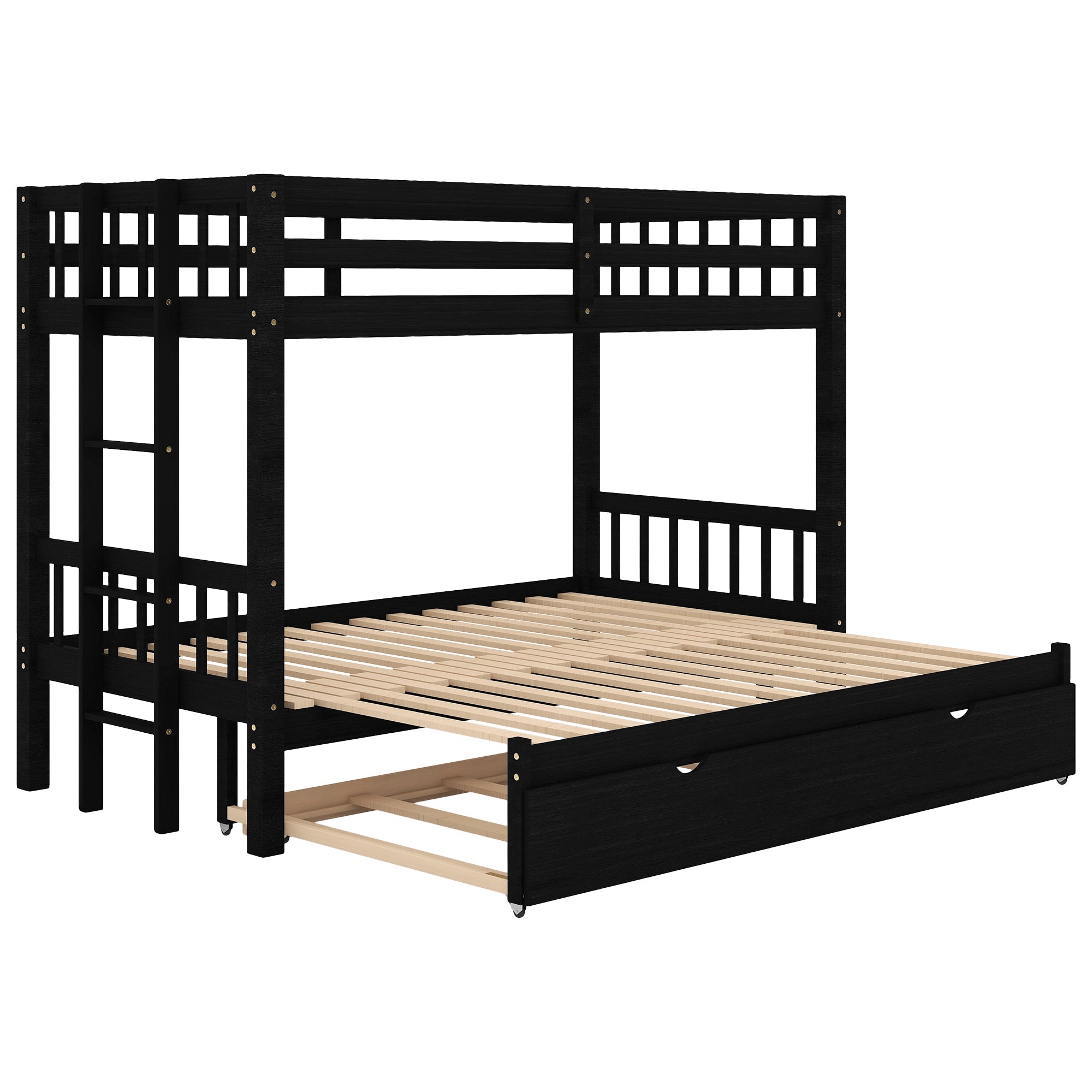 Euroco Wood Twin Over Twin Bunk Bed with Trundle for Kids Room, Espresso