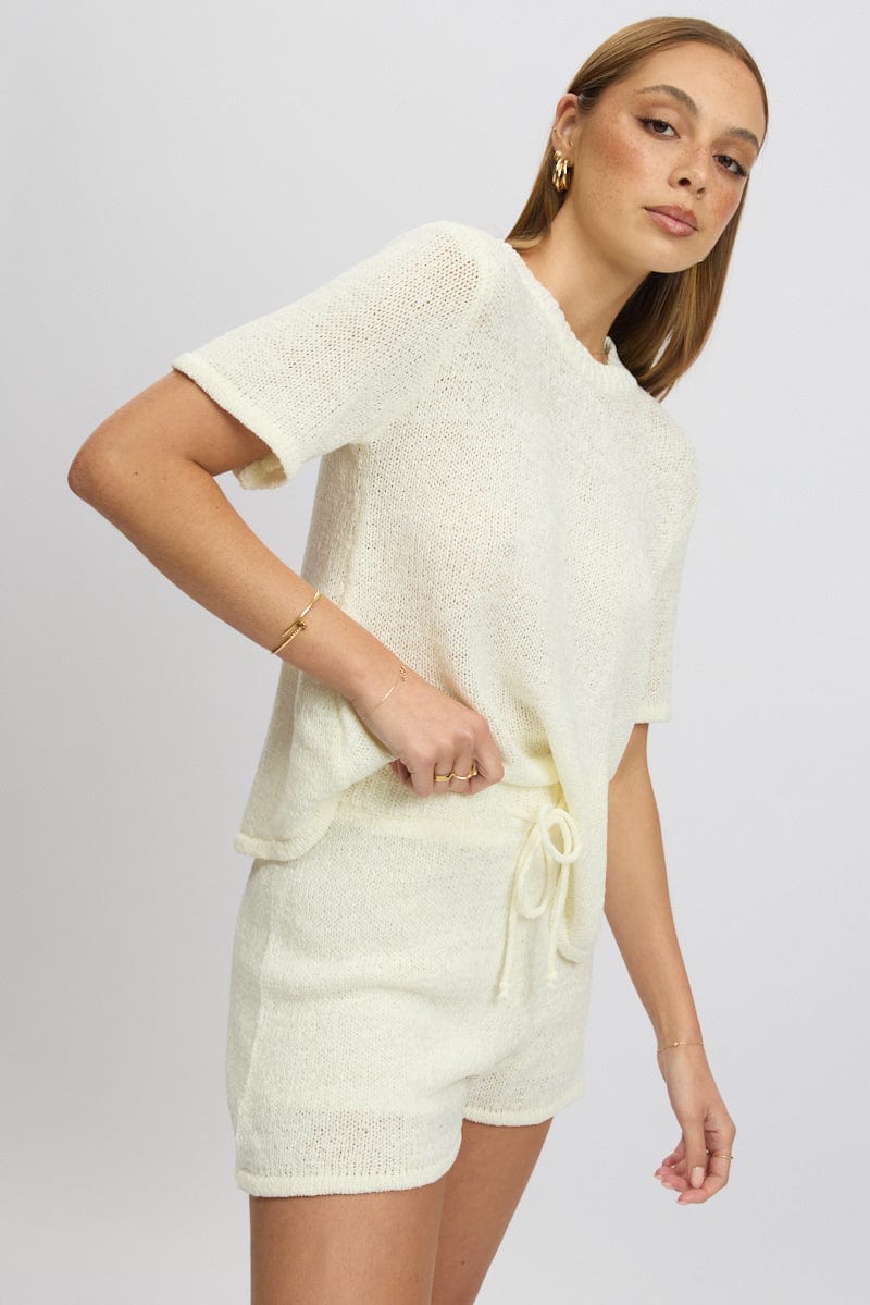 White Knit Shorts Elasticated Waist