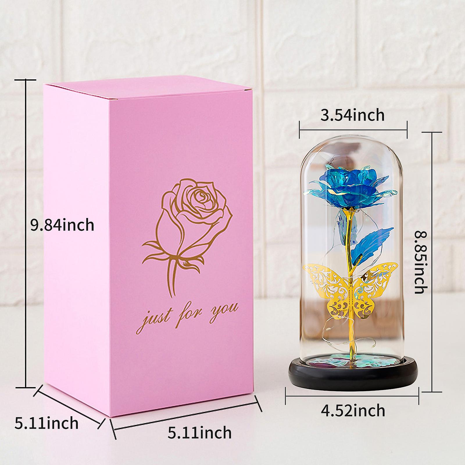 Blue Glass Rose Flower Led Colorful Light Rose In Glass Forever Rose Flower Present For Women Mother's Day Valentine Romantic Wedding Home Party Festi