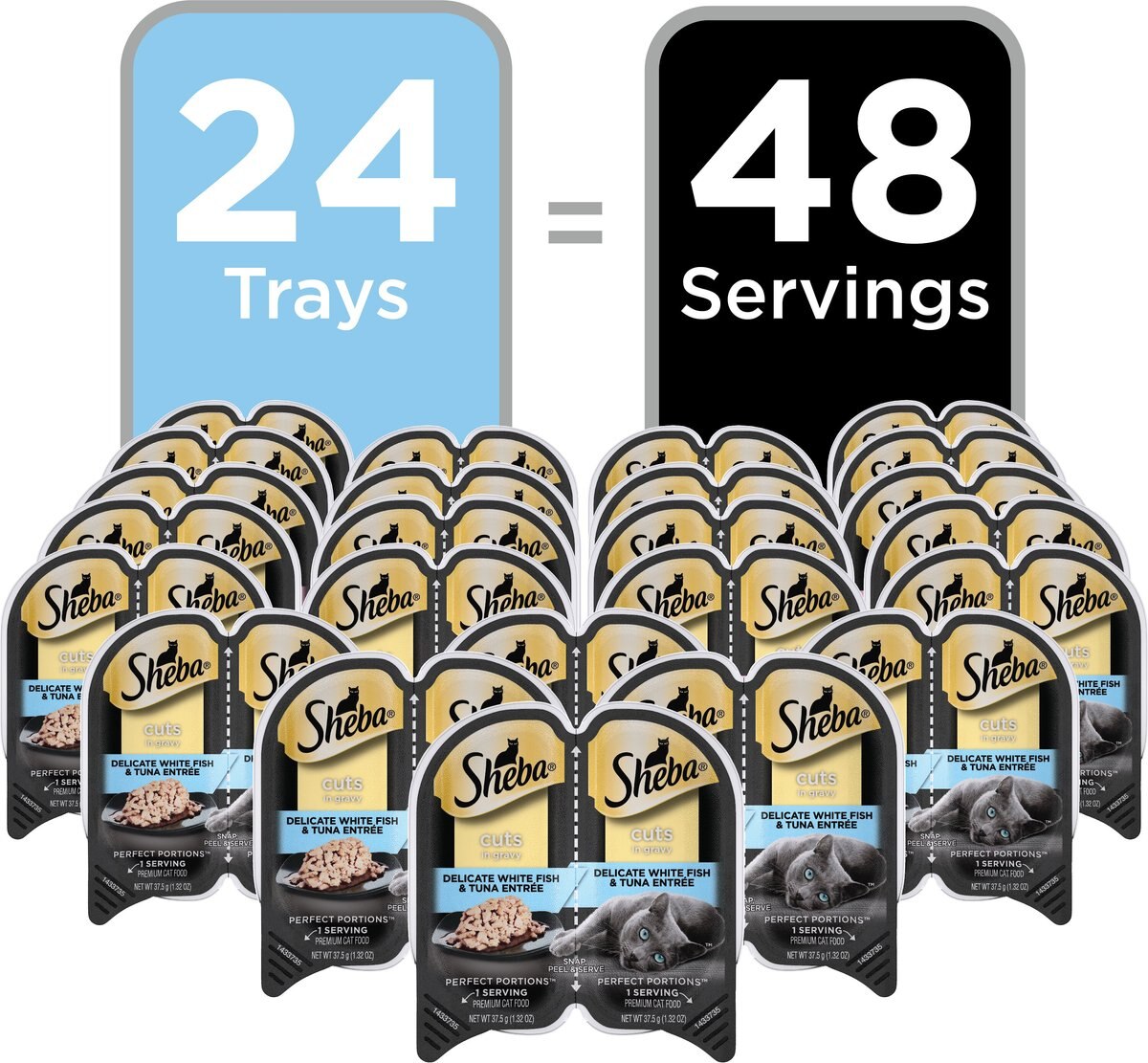 Sheba Perfect Portions Grain-Free Delicate Whitefish and Tuna Cuts in Gravy Entree Cat Food Trays