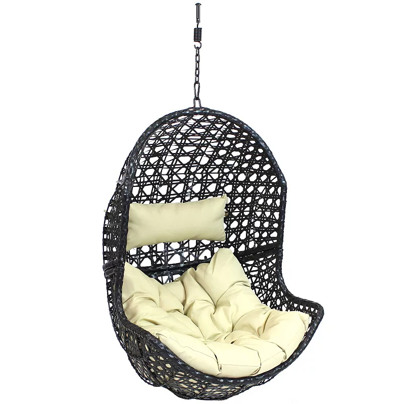 Sunnydaze Lauren Hanging Egg Chair - Resin Wicker - Beige Cushions