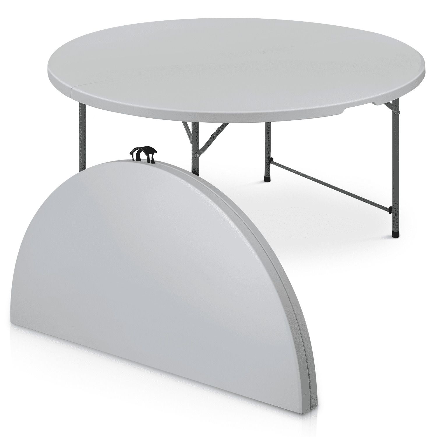 Magshion 5Ft Round Bi-Fold Plastic Table， Metal Frame Indoor Outdoor 60 Inch Folding Desk for Kitchen Party Wedding， Gray， 60 in ， 60 in