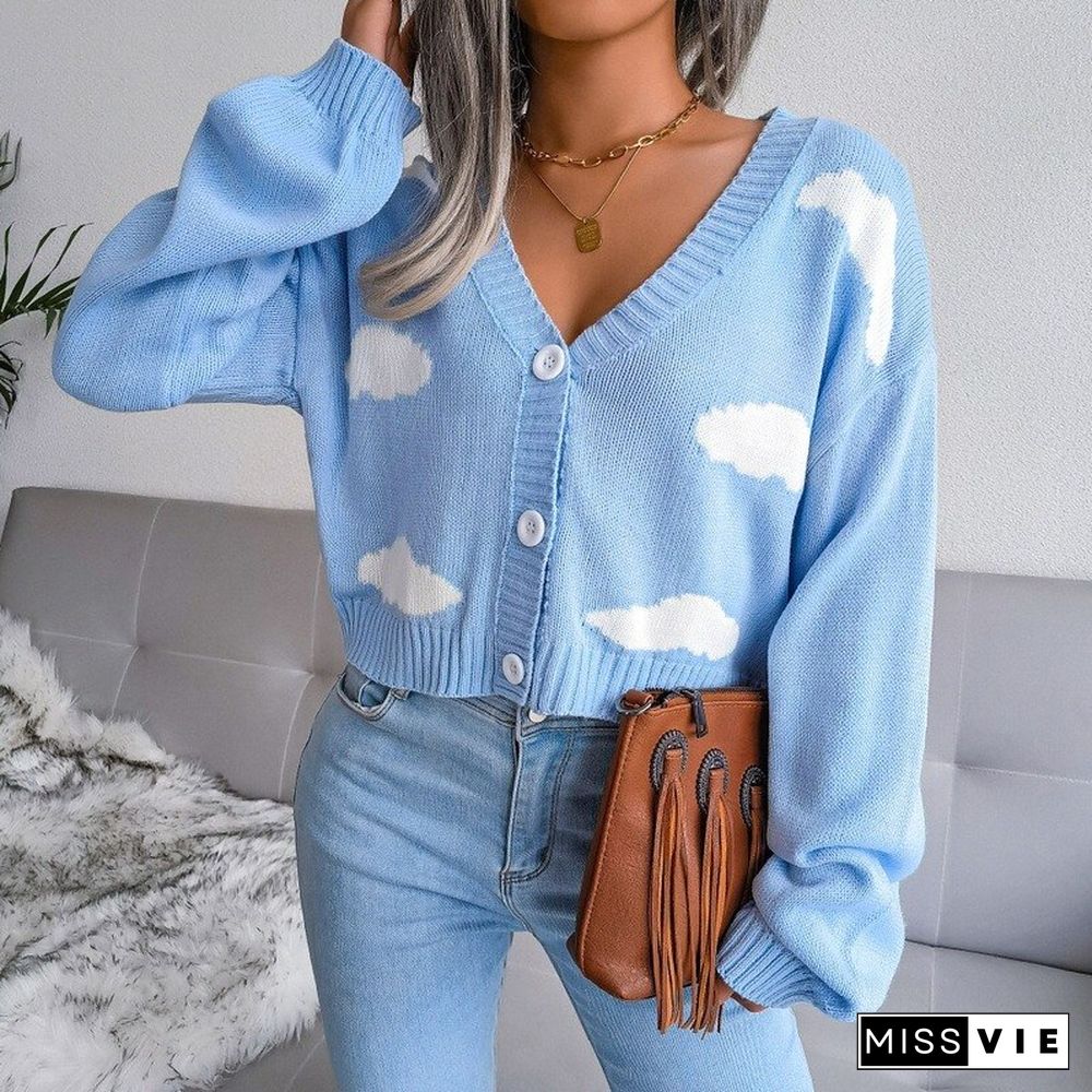 Vintage Casual Knitted Cardiagn For Women Autumn And Winter New White Cloud Knitted Cardigan Sweater Jackets Women's Clothing