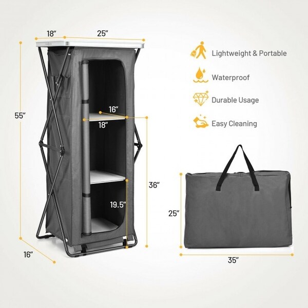 Folding PopUp Cupboard Compact Camping Storage Cabinet with Bag