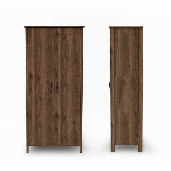 DH BASIC Rustic Double-door Wardrobe Closet with Shelves by Denhour - - 33896150